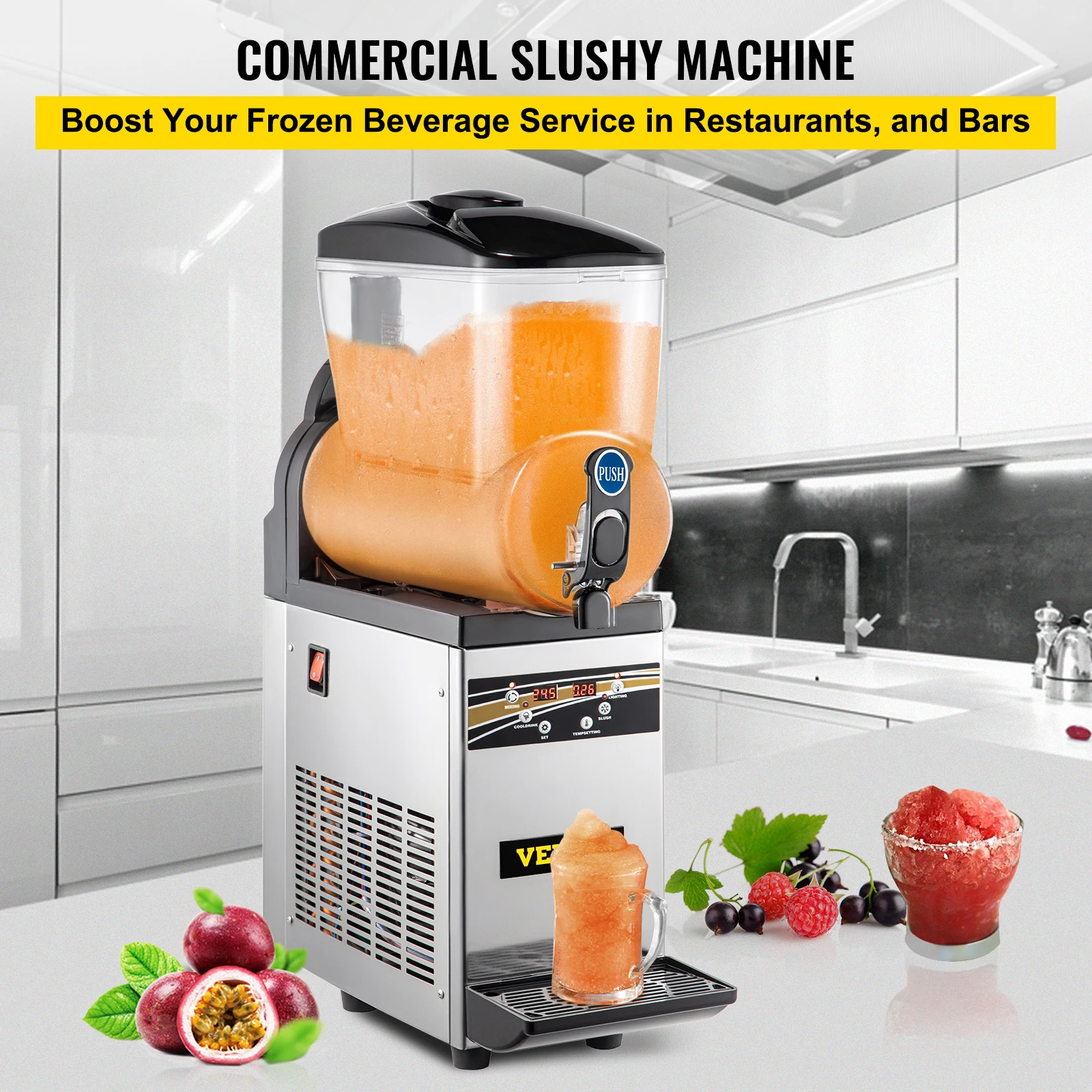 VEVOR 15L Commercial Slushy Machine Singel Tank Margarita Machine Stainless Steel Frozen Drink Machine Perfect for Cafes Bars 3