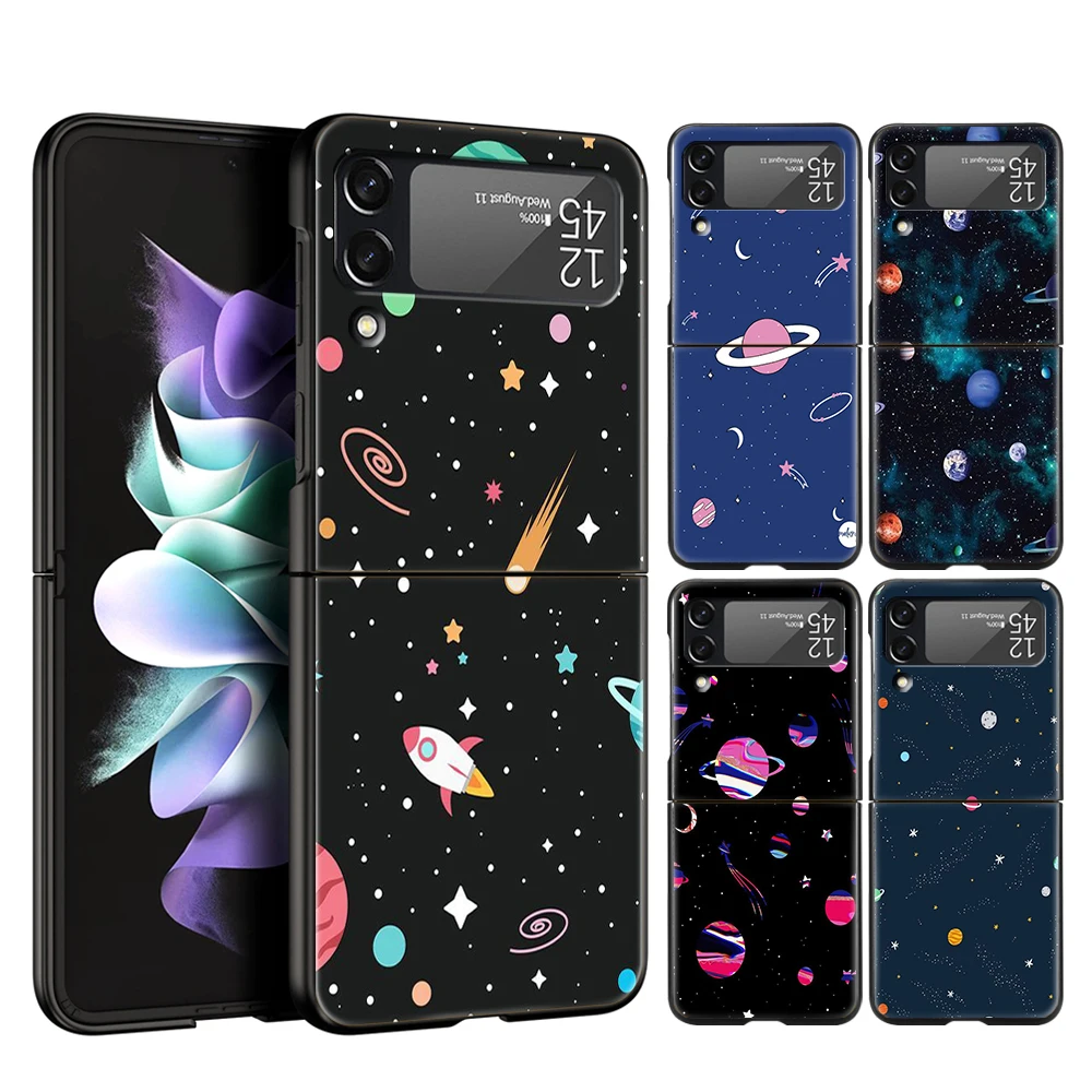 Sky Space Planet Black White Sun Moon Stars Cover Per Telefono Per Samsung Galaxy Z Flip 4 Custodia Nera Per Samsung Z Flip3 Hard Pc Shell