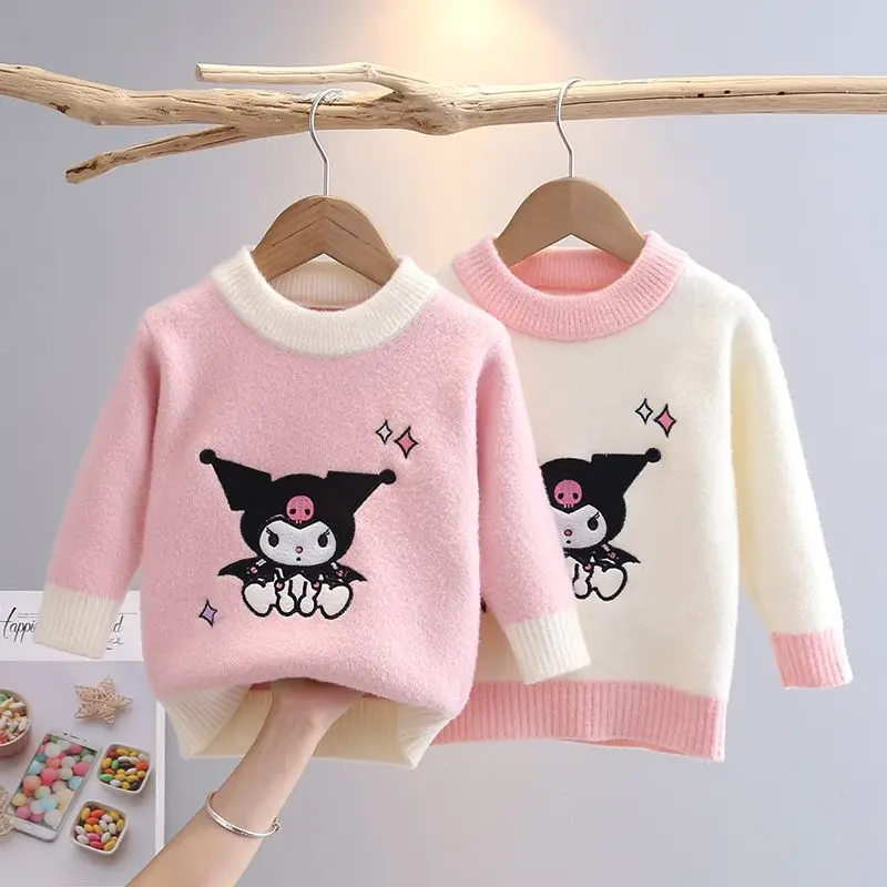 

2023 Sanrio Kawaii Anime Warm Thick Embroidered Plush Sweater Kuromi Cute Cartoon Winter New Girls Fashion Sweater Toys for Kids