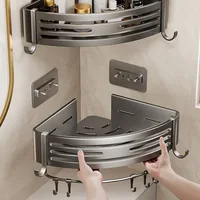 Bathroom Corner Shelf Punch-Free Wall Mounted 2-Layer Aluminum Triangle Basket Shower Room Storage Rack Bathroom Organizer 1