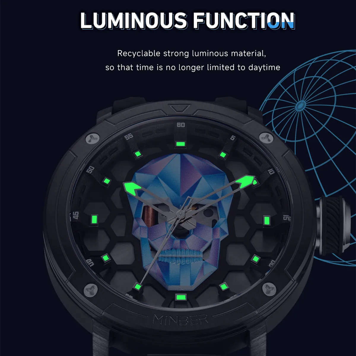 MINBER Skull Dial Design Quartz Watch Fashion Sports Military Watches For Men 50M Waterproof Luminous Man Wristwatch Clock 9092_voghion.com