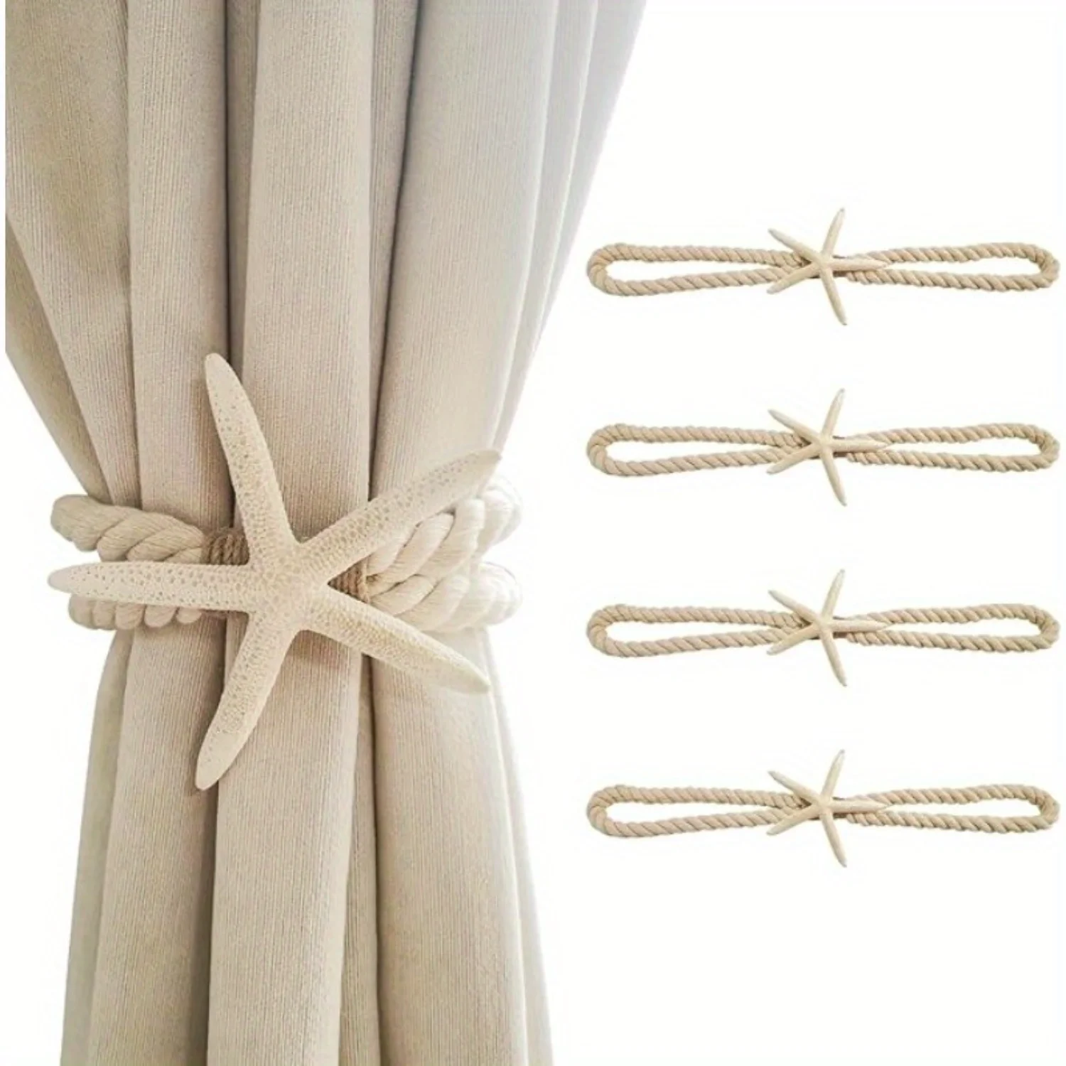 2PCS Starfish Curtain Tiebacks, Hand Woven, Creative  Decor, Minimalist Style, , Window Treatments, Bedroom, Room, Office, Hotel