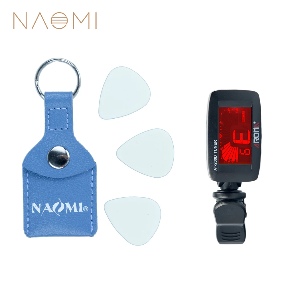 NAOMI Guitar Tuner AT-200D Digital Chromatic Clip On Tuner Guitar Tuner + NAOMI Picks Holder W/3pcs Free Picks SET