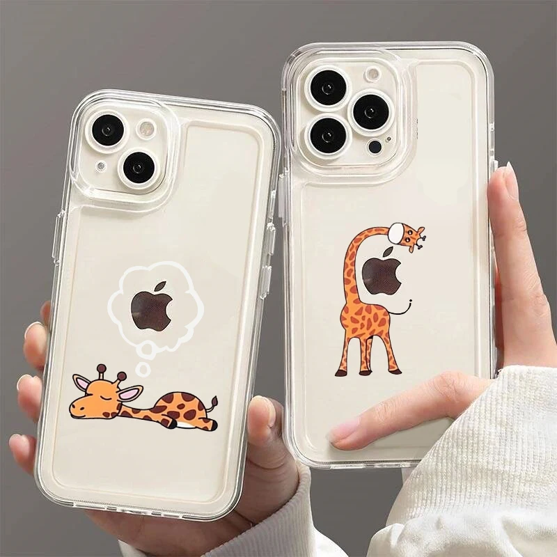 Adorable Cartoon Animal Transparent Phone Case - Soft Giraffe & Panda Design