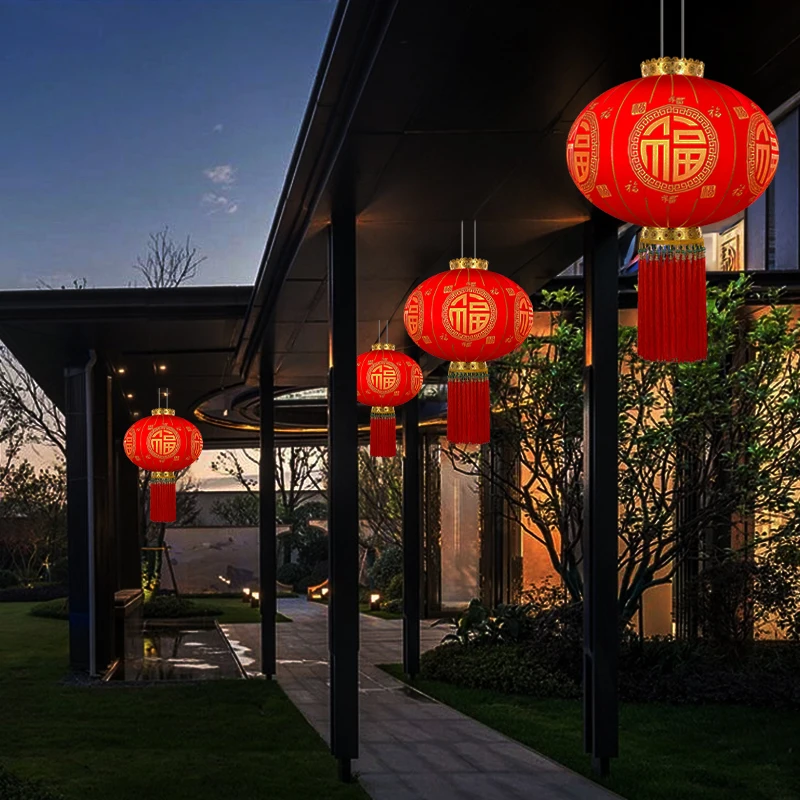 Guirlande De Lanternes Rouges Flockées Avec Noeud Chinois Déco Fête