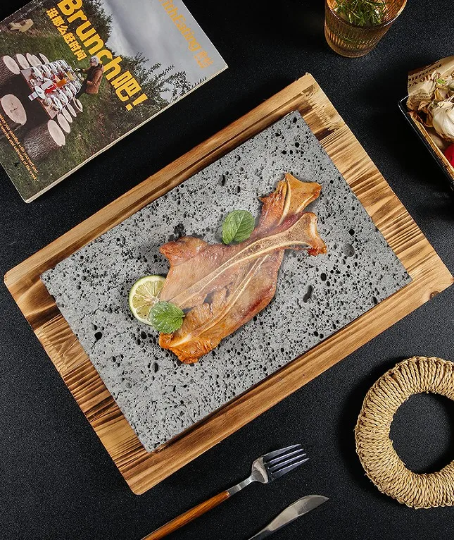 Volcanic Slate Barbecue Stone Grill Pan Steak Pan Western Restaurant 25X15CMCM High Temperature Rock Grill Pans Grilled Eel Plat