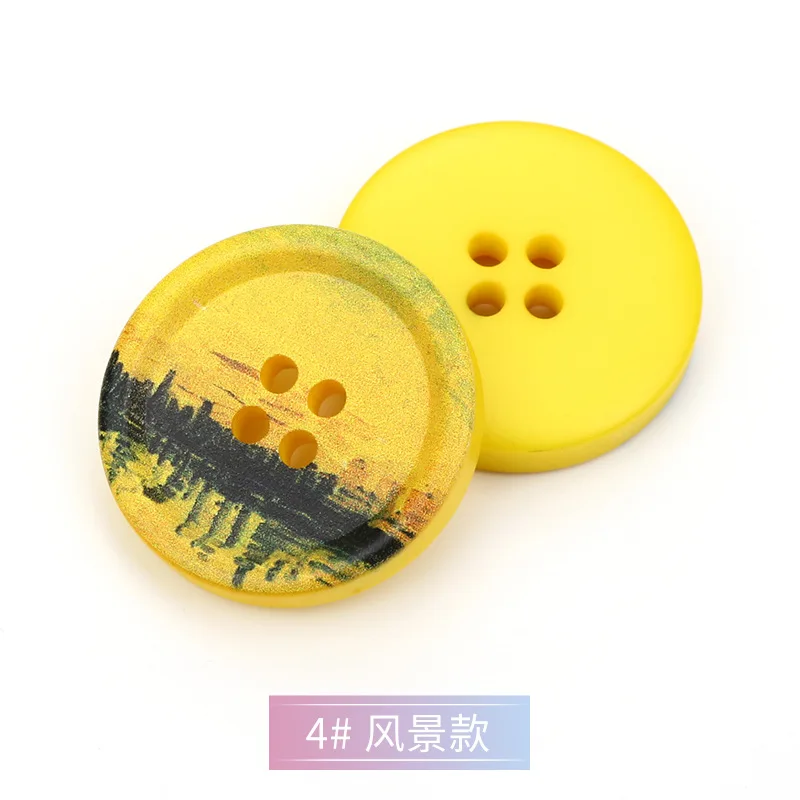 5pcs Resin round 4 holes Buttons landscape print 17mm-34mm Sewing accessories for clothing Decorative Buttons Handmade DIY 5