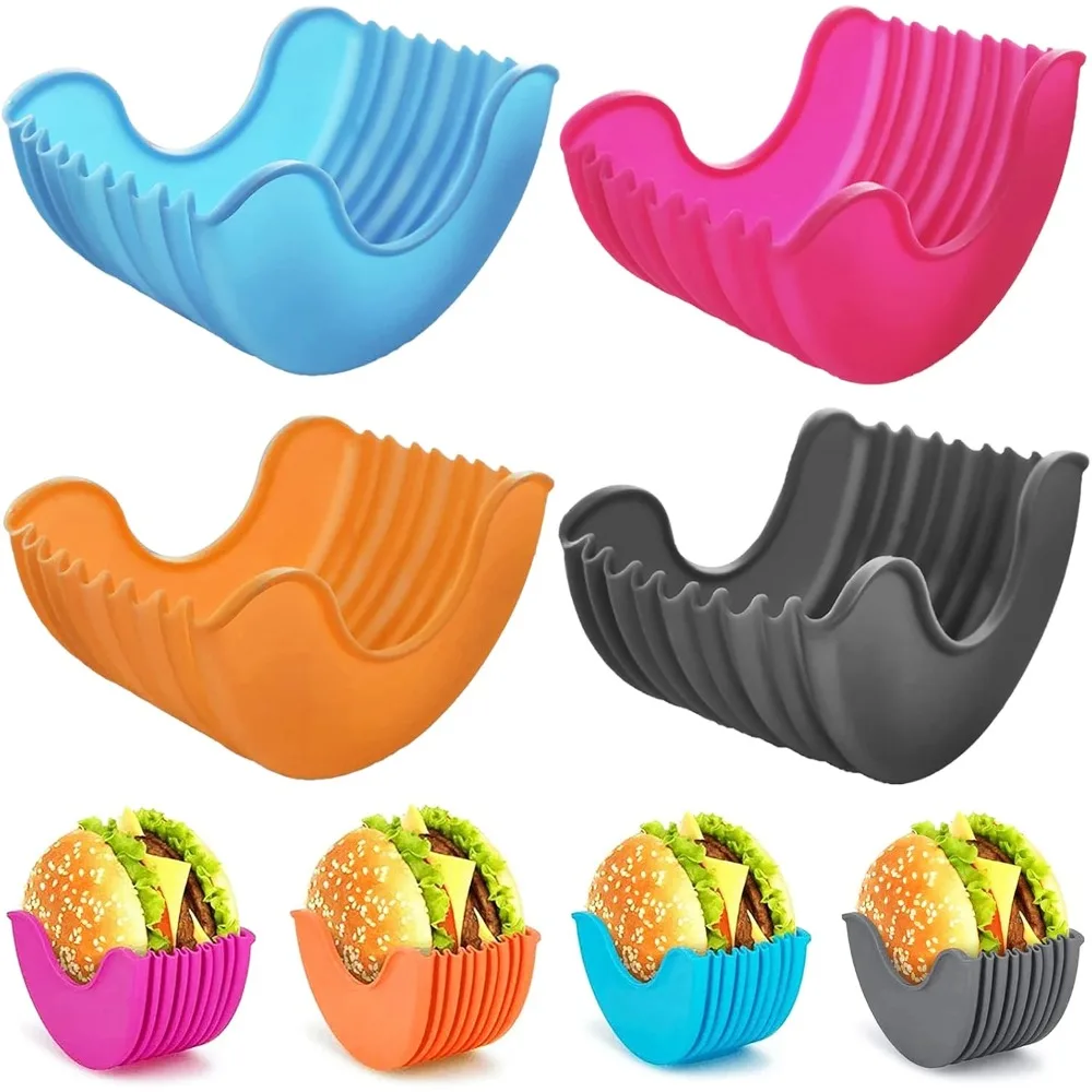 4pcs Retractable Silicone Hamburger Holders Hamburger Fixed Box Sandwich Burger Clip Rack Washable French Fry Hamburger Sauce