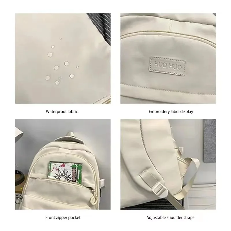 College Style Canvas School Bags For Girls Solid Junior High School Student Schoolbag Korean Version Laptop Backpack Women Boys
