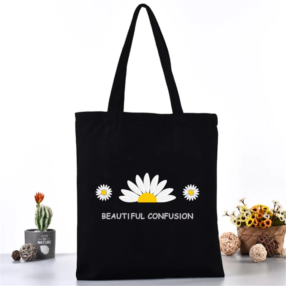Shopping Bag Women Shoulder Bag Canvas Bag Harajuku Shopping Bags Fashion Casual Handbags Grocery Tote Girls Daisy Printing shopping bag tote bags canvas bag grocery bags canvas bags