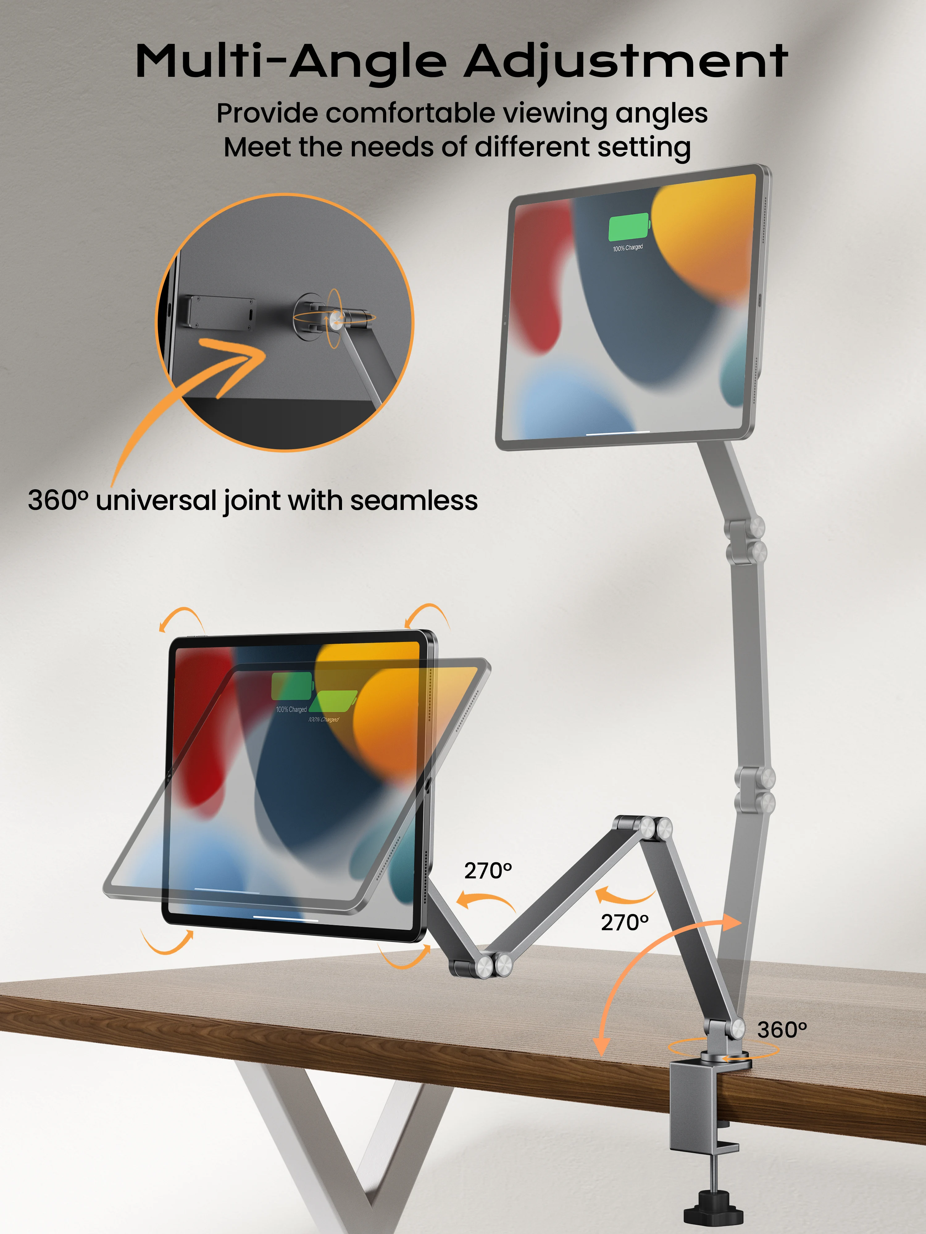 LULULOOK Magnetic Wireless Charger Stand For iPad Pro M4 13/12.9/11/M2 iPad Air 5/4th Foldable Arm Holder Aluminum Alloy Stand 5