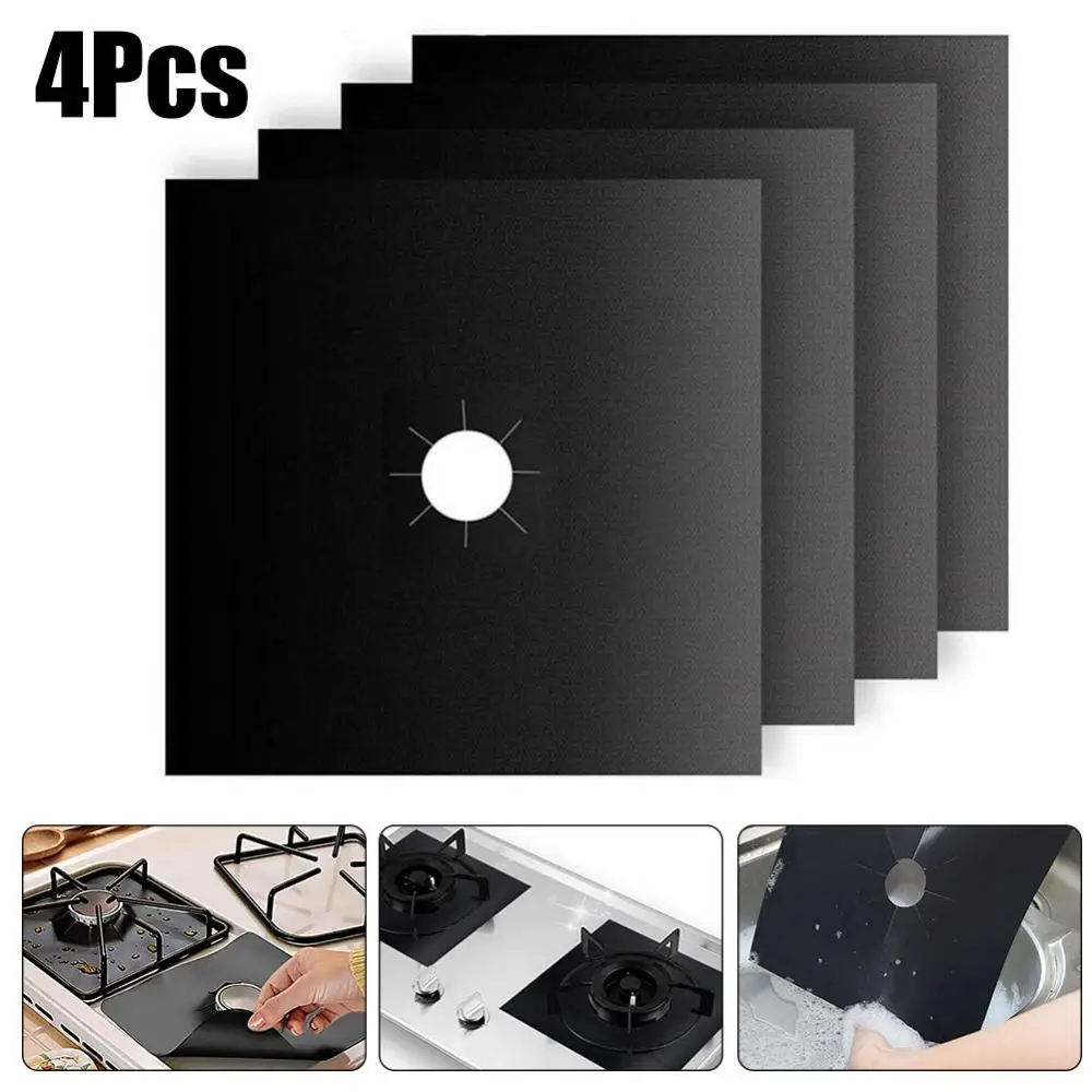 Kitchen Stove 4Pcs Reusable Gas Burner Cover Clean Mat Pad Cooker Protector Tool
