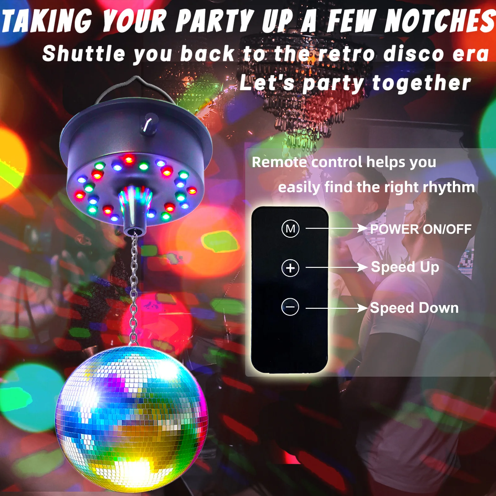 Remote Control Disco Ball Rotating Motor  5RPM--10RPM Adjustable Speed,Plug/Battery Powered Mirror Ball Motor  Ball Not Include 2