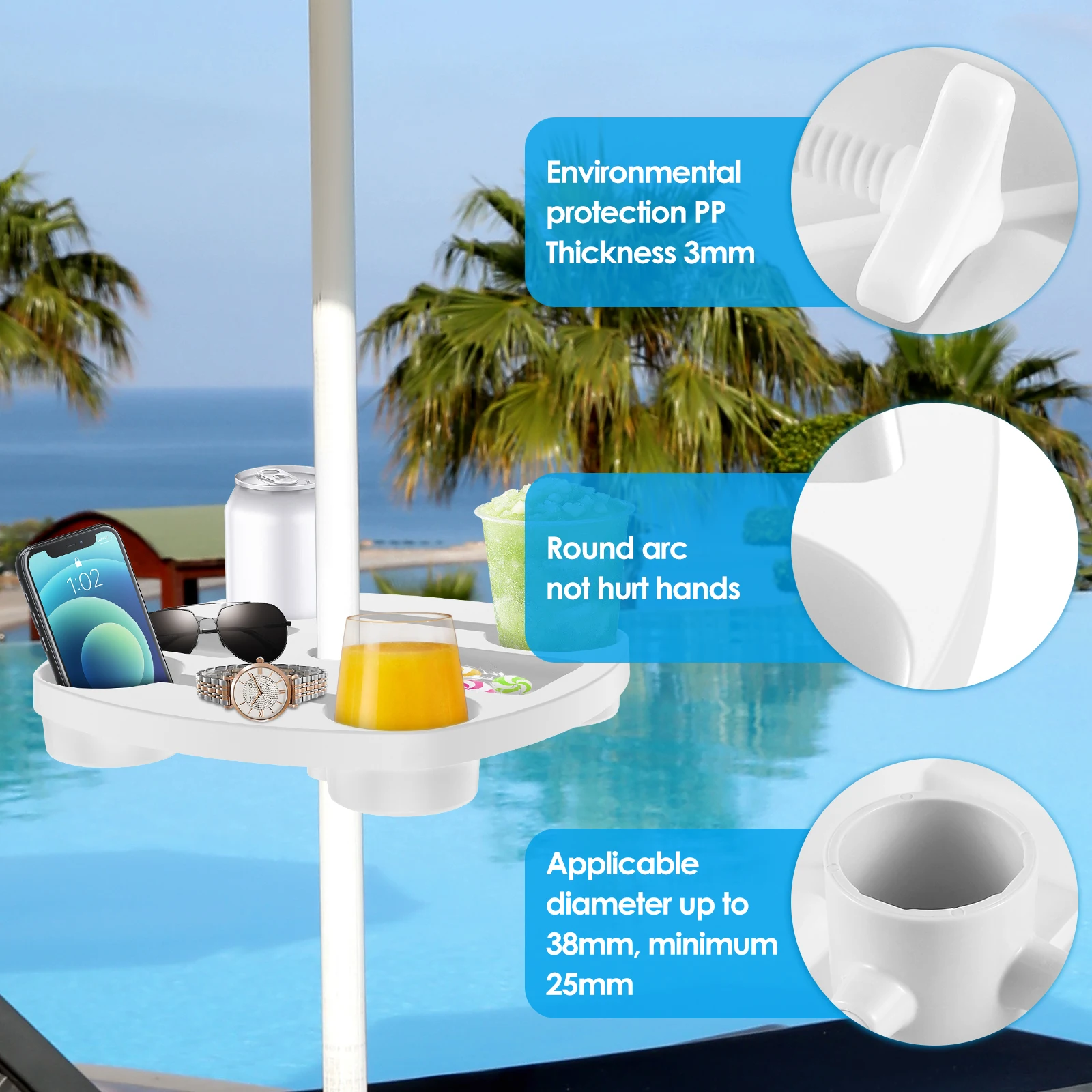 Umbrella Holder Umbrella Storage Rack Beach Umbrella Table Tray Heavy Duty Reusable Umbrella Table Cup Holders Portable Tray Hole