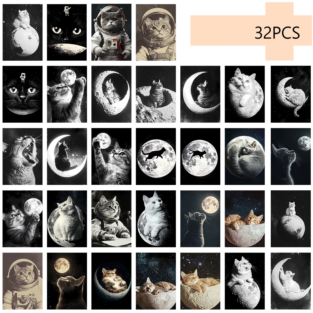 32 יחידות, גלויות חתול החלל, גלויות ברכה, גלויות DIY, קישוטים, מתאים לאיסוף ומתנה