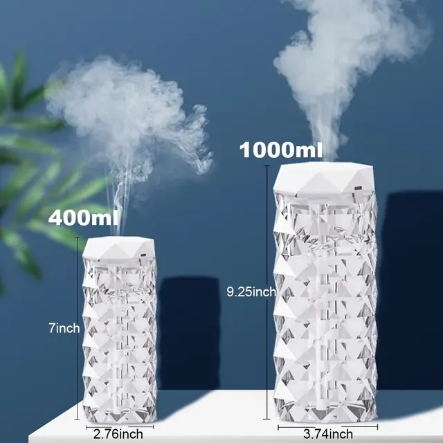 USB Desktop Crystal Humidifier 400/1000ml with 7 Colors LED Night Light, Suitable for Home, Office, Desk, Bedroom 2