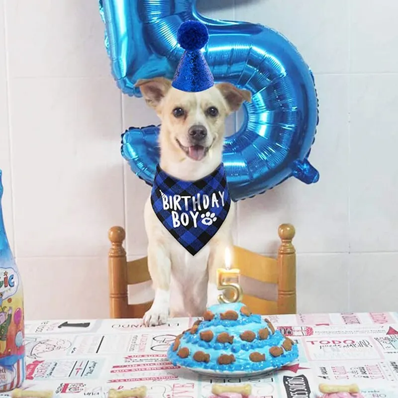 개 생일 파티 장식 세트 애완 동물 삼각형 스카프 귀여운 모자 나비 넥타이 칼라 개 액세서리 생일 장식 용품