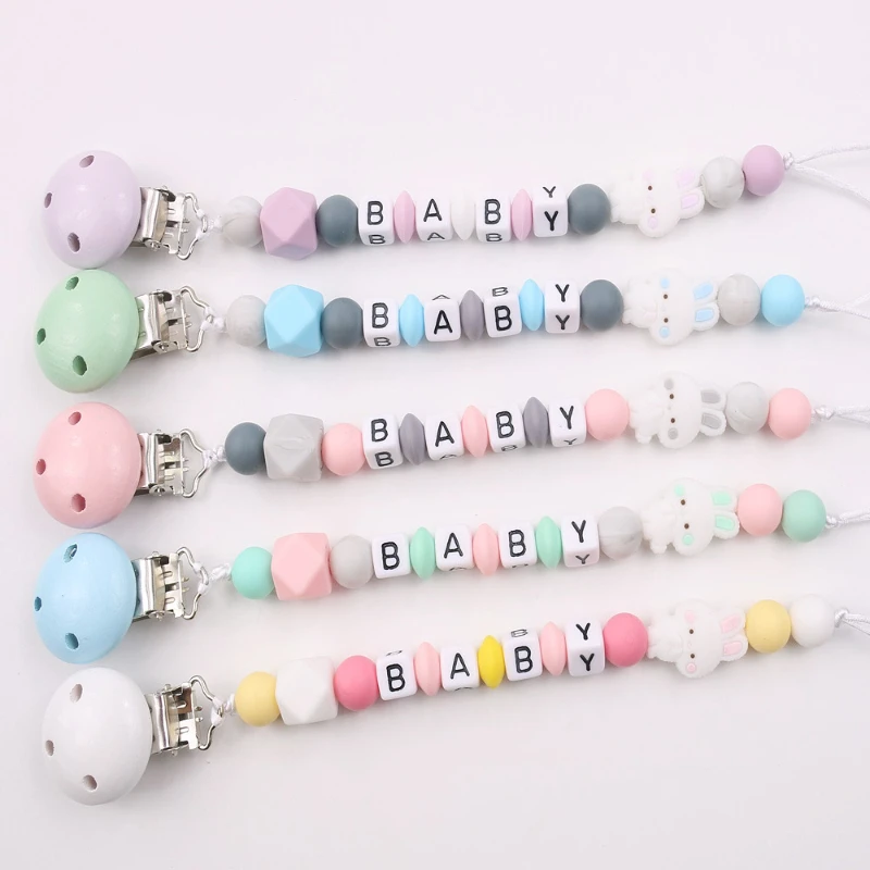 

INS Personalized Name Baby Pacifier Clips Chains Cartoon Rabbit Teethers Dummy Nipple Holder Clip Newborn Pacifiers Teething Toy