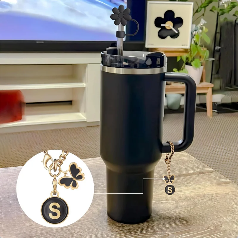 Straw Cover Cap Straw Toppers Letter Charms for Stanley 30/40Oz Tumbler with Handle Cup 10mm Straw Tumbler Accessories