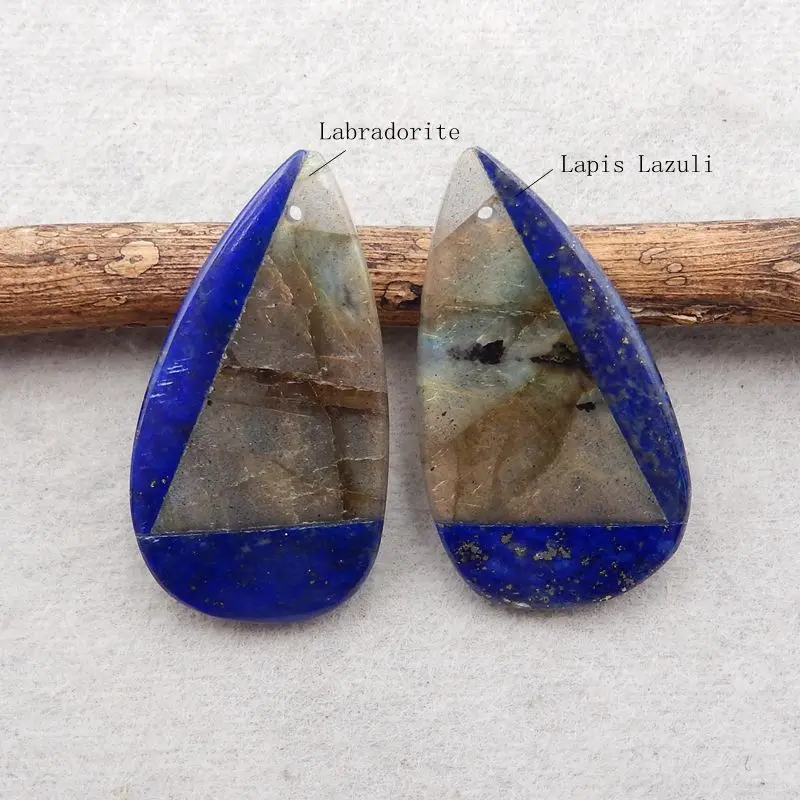 Semiprecious Stone Natural Lapis Lazuli Labradorite Women Earrings Accessries Fashion Jewelry 34x18x5mm 9g
