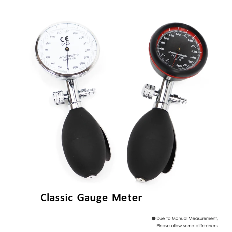 Green Medical Manual Adult Blood Pressure Monitor BP Upper Arm Cuff Manometer Aneroid Sphygmomanometer with Gauge Air Meter Pump