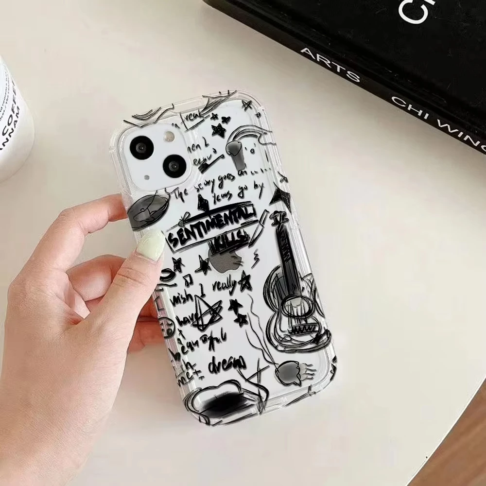 Black Guitar Music Cat Transparent Phone Case