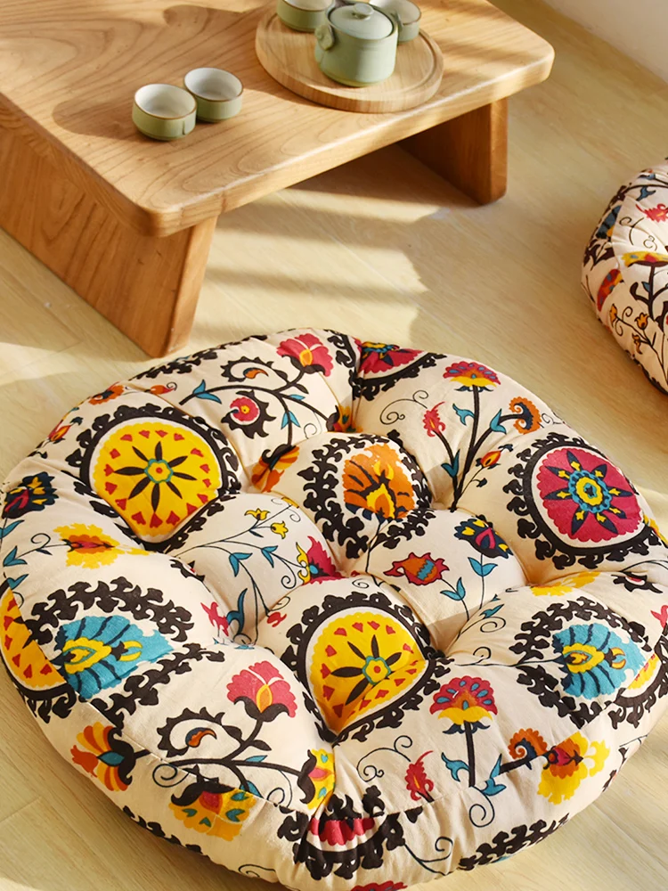 

Round Tatami Cushion Floor Cushions Cotton Linen Retro Soft Seat Cushion Pad Throw Pillow Home Decor Diameter 56cm