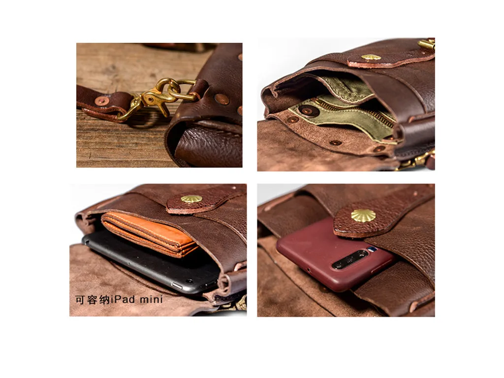 Fashion vintage first layer cowhide men's small mini phone bag casual daily outdoor genuine leather shoulder messenger bag