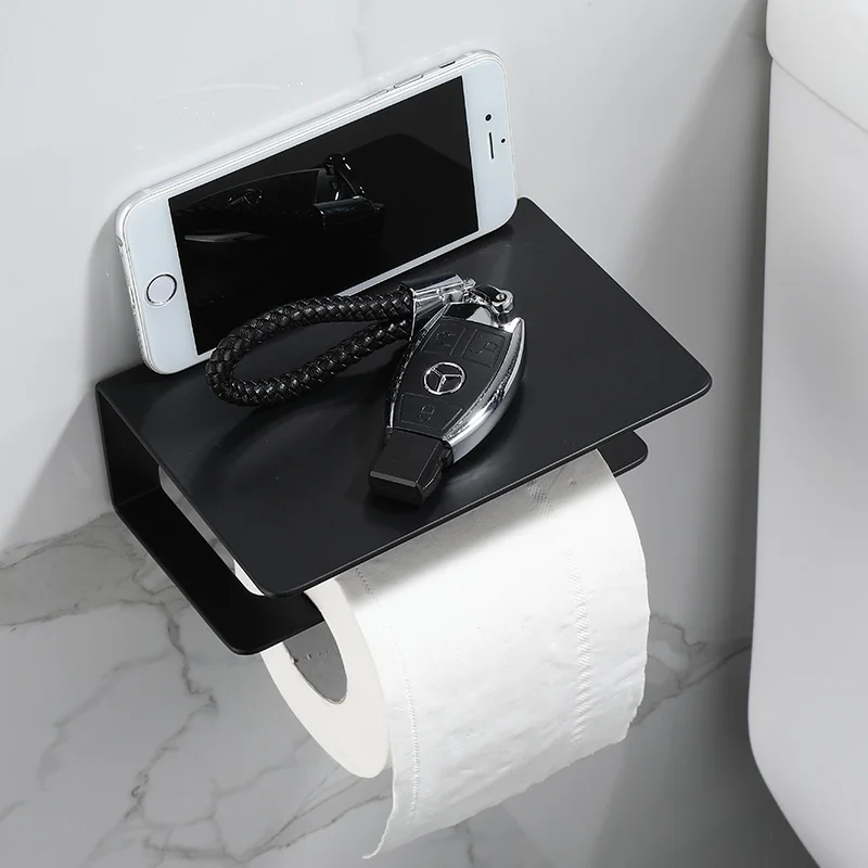 Self Adhesive Toilet Paper Roll Holder Phone Shelf WC Tissue Storage Organizer Bathroom Accessories Black paper towel holder toilet paper holder toilet paper rack toilet roll holder paper towel rack