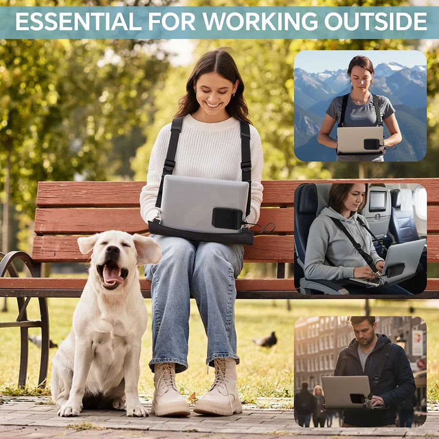 Borsa per laptop indossabile con tracolla e tasca portaoggetti, borsa portatile per computer portatile con organizer per cavi, per viaggi e lavoro - immagine 3