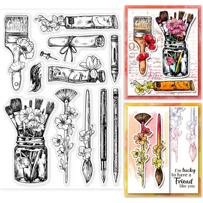 Paintbrush Clear Stamp Drawing Tools 1pc Clear Rubber Stamps Silicone Stamps DIY Scrapbooking Photo Album 6.3x4.33inch clear stamps,clear rubber stamps