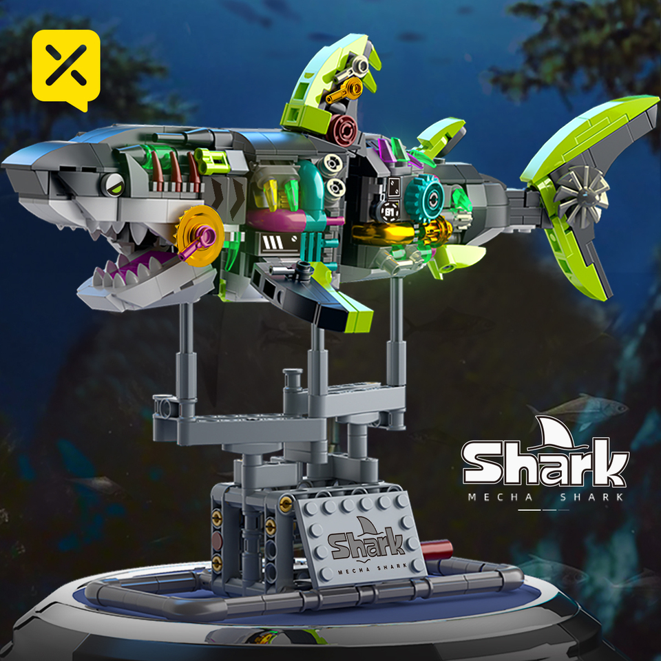 747PCS Mechanical Marine Animals Shark Whale Megalodon Building Blocks Fish Children Puzzle Assembled Model Toys Birthday Gifts