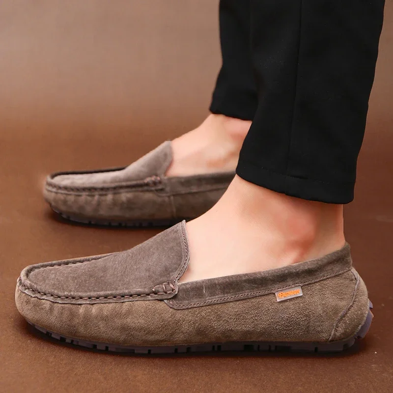 New Men Casual Shoes Fashion Summer Men's Shoes Suede Leather Mens Loafers Moccasins Brand Slip On Male Flat Driving Shoes Black 4