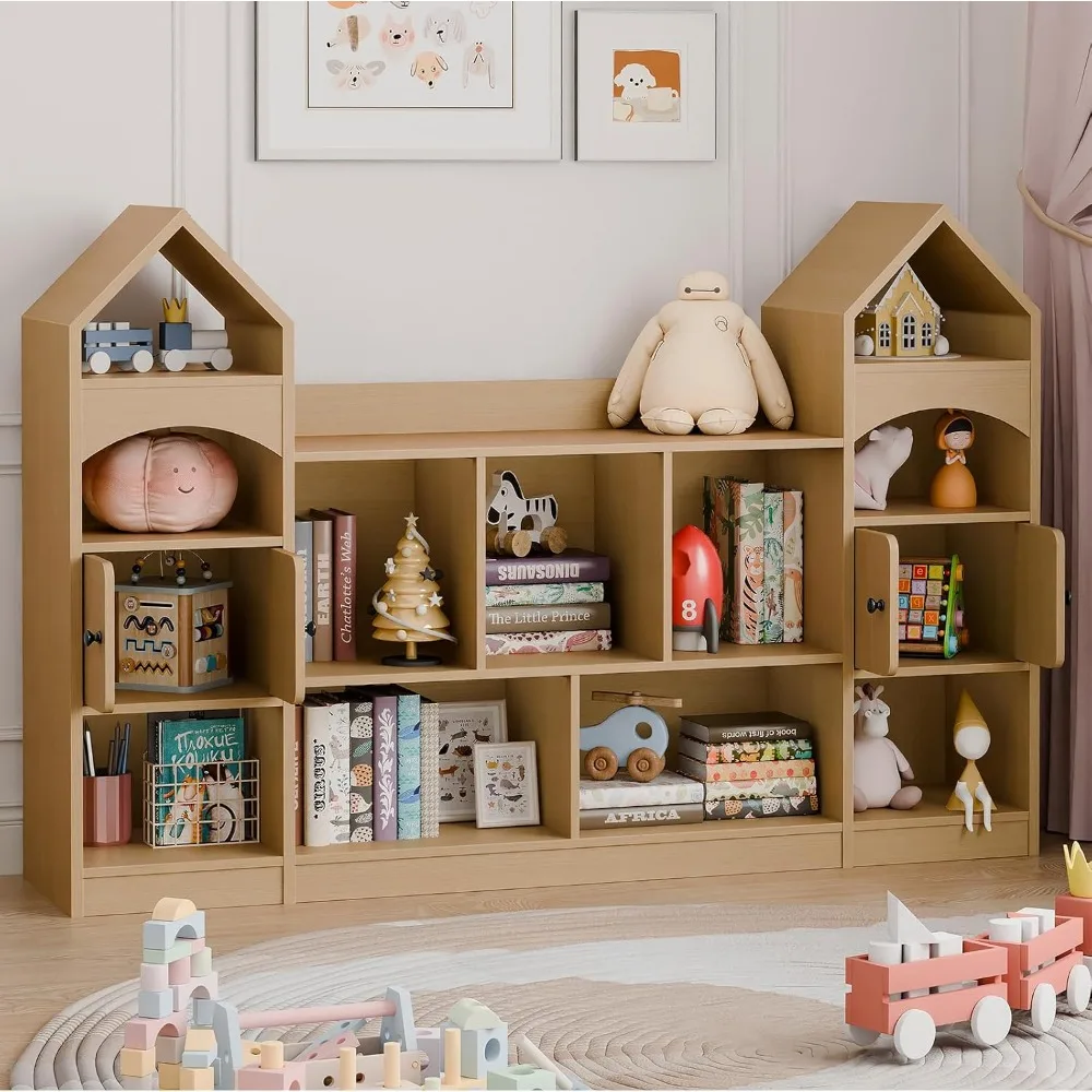 Castle Shape Children's Bookshelf,Kids Toy StorageOrganizer Kids Bookcase Display CaseMultifunctional Storage Cabinet Bookshelf 6