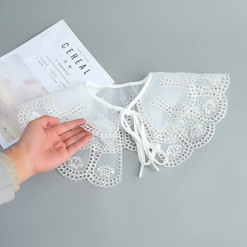 

Двухслойная Бриллиантовая шаль для девушек с вырезами и кружевом съемный воротник рубашки женская блузка с отворотом шарф на шнуровке