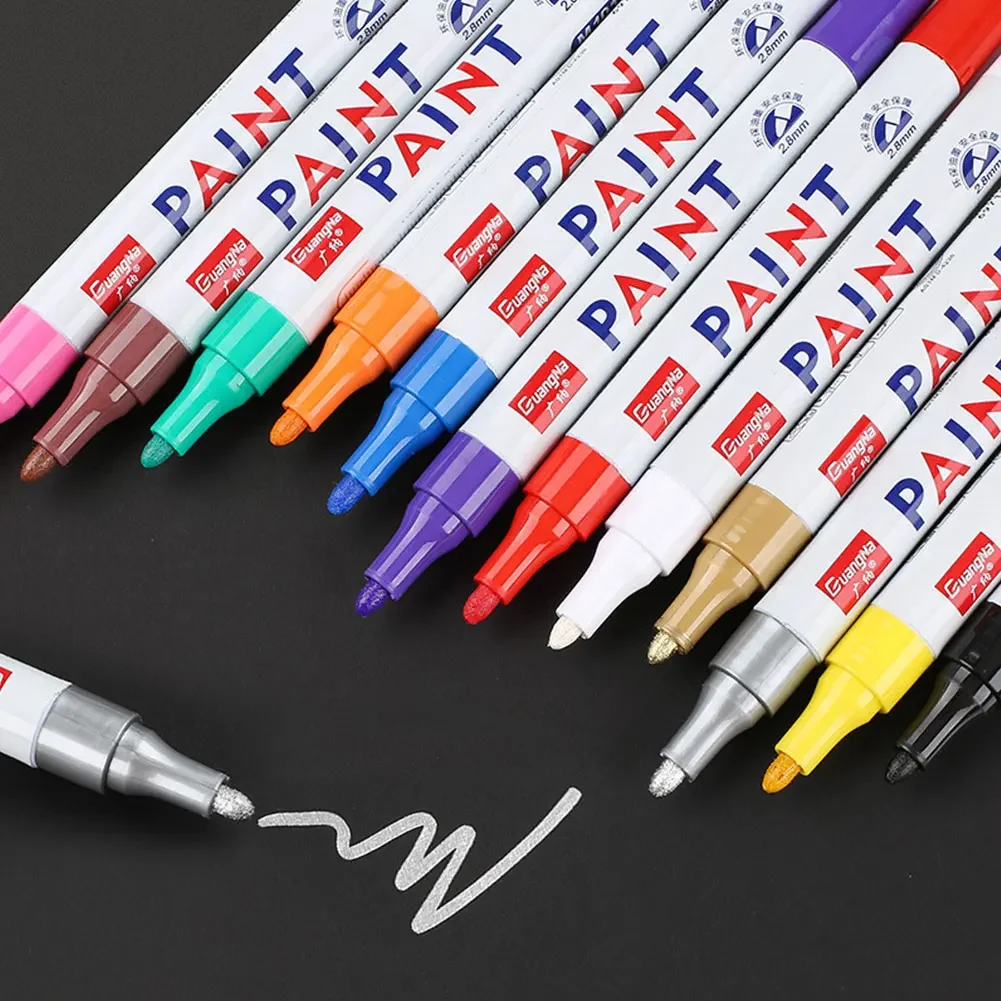 Highlighter Car Tyre Tire Tread CD Metal Permanent Paint Marker Graffti Oily Marker Pens 12 colors Waterproof Fluorescent Pen permanent marker pen highlighter pen marker pens permanent marker permanent markers paint marker pen markers pen art markers paint pen art marker pen