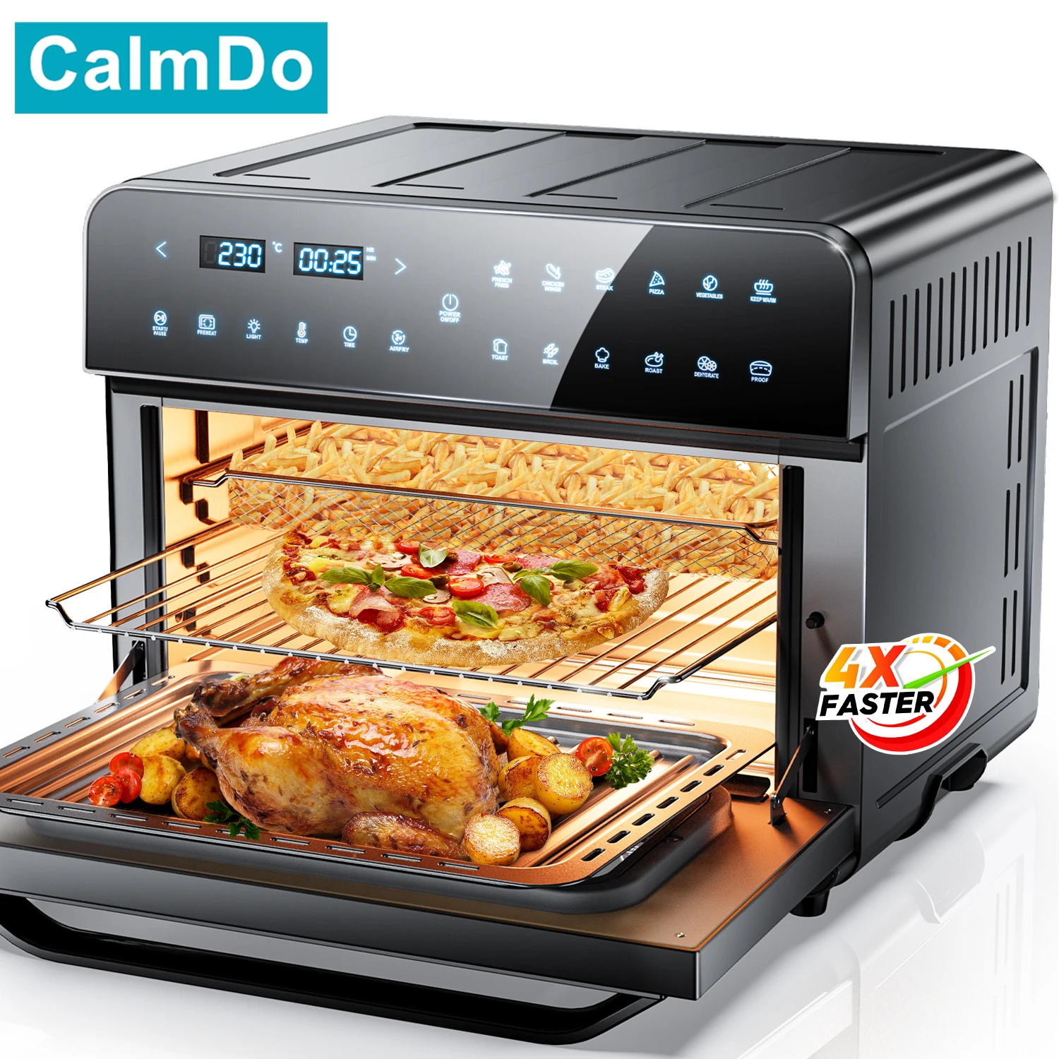 Calmdo 1800w 25l/26.3qt Oilfree Fryer Hot Air Fryer Oven With 12