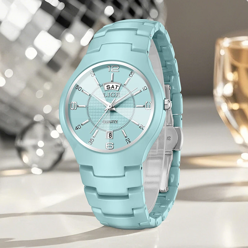 LIGE New Waterproof Ladies Quartz Watches Fashion Creative Ceramic Watch Women Casual Elegant Bracelet Watches Gift For Women