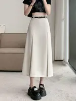 plus Size Suit Skirt High Waist Elastic Women's Summer New Sle A-Line Midi Skirt Belly Cover Pleated Skirts Casual Wear - Image 3