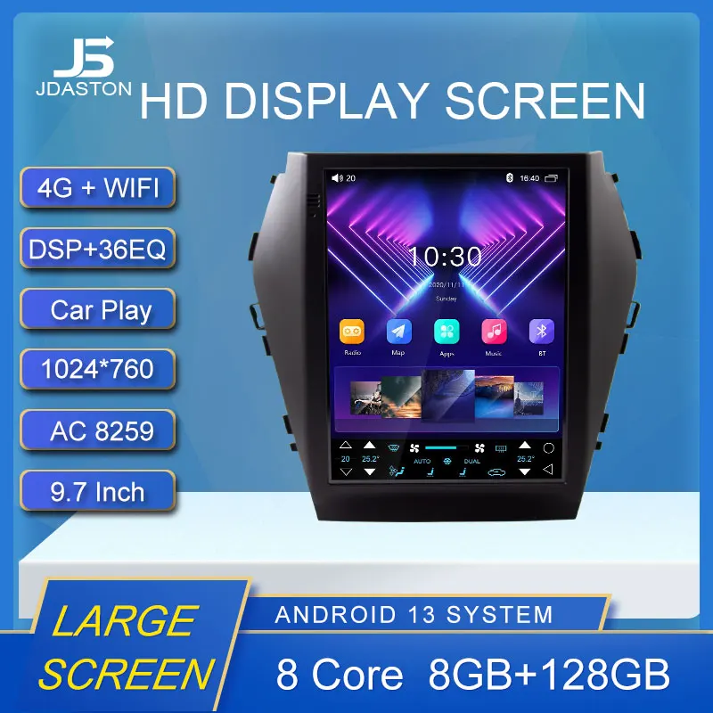 

9.7 Inch Android13 Car Multimedia Player For Hyundai IX45 Santa fe 2013 - 2018 Tesla Style SCreen Car Radio GPS Stereo Video DSP