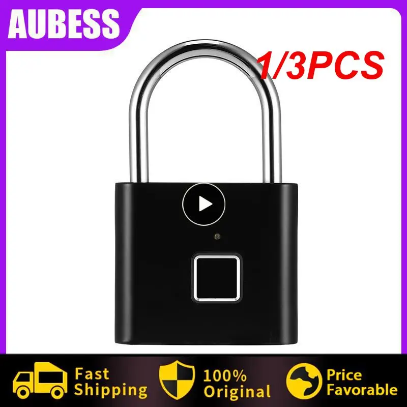 

1/3PCS Black silver Keyless USB Rechargeable Door Lock Fingerprint Smart Padlock Quick Unlock Zinc alloy Metal Self Developing