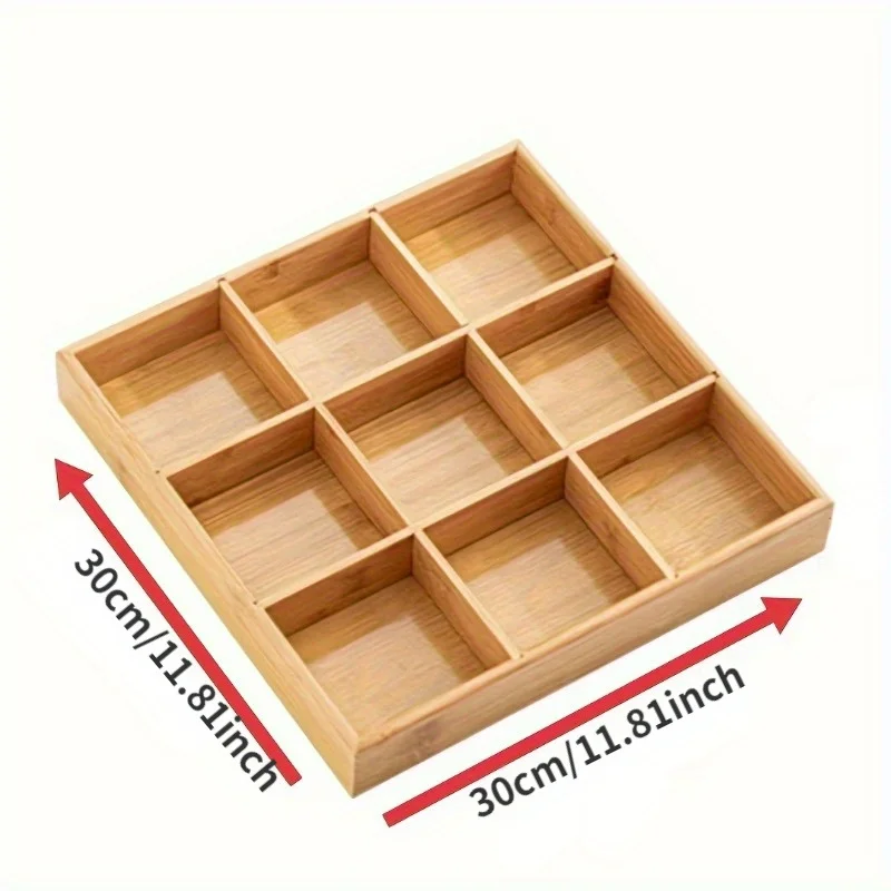 9-compartment Multifunctional Bamboo Partition Box, Snack Box, Fruit, Nut And Candy Hot Pot Box-Suitable For Kitchen, Co