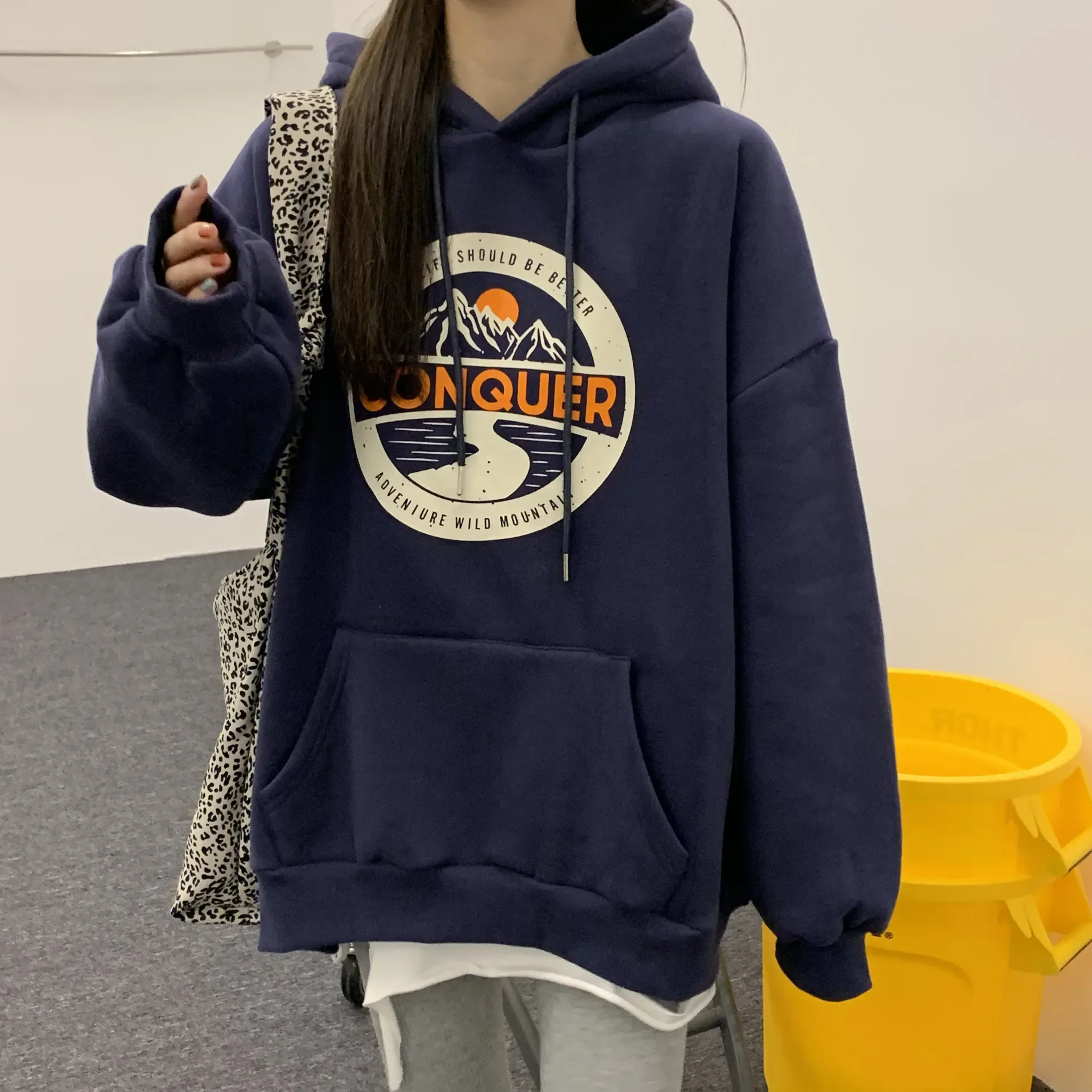 Hoodies Sweatshirts Woman Street Aesthetic Korea Vintage Clothes Thick Print Hoodie Sweatshirts Blue Body Pull Kawaii Clothing