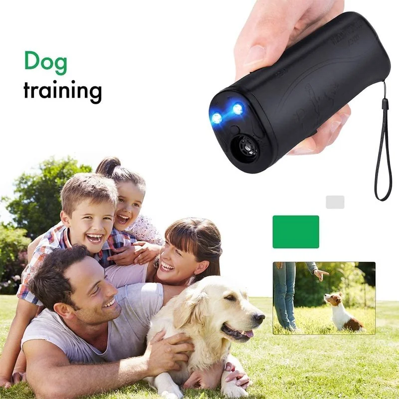 3 in 1 Dog Repeller Device LED Ultrasonic Dog Training Repellents Anti-barking Device with Flash Light Outdoor Portable Whistle