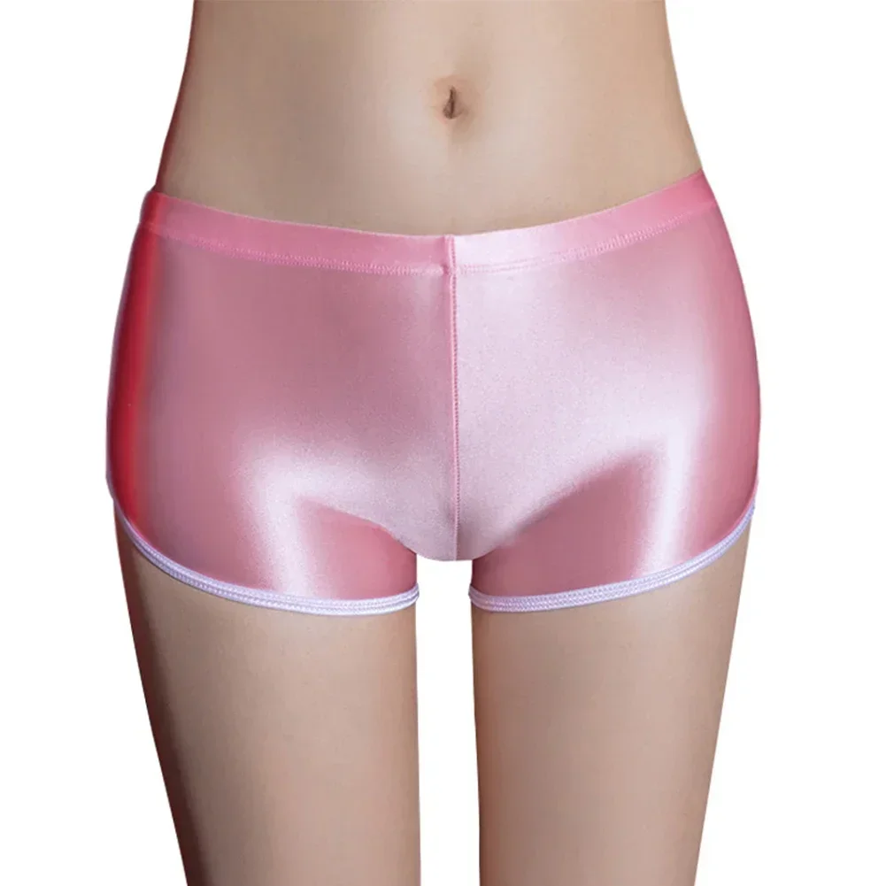 Safety shorts,high waist shorts,high waist panties,safety pants,high waist underwear,women shorts underwear Sexy Women's Oil Shiny Glossy Safe Elastic Stretch Side Stripe Smooth Safety Shorts Panties Pants