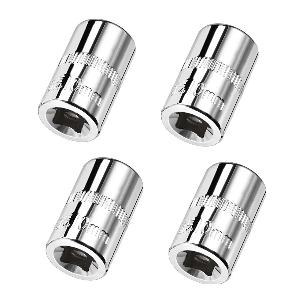4pcs/set Socket Chrome Vanadium Steel 1/4Inch Drive 6-Point Socket 10mm Socket DIY Hand-making Household Maintenance Tool Silver