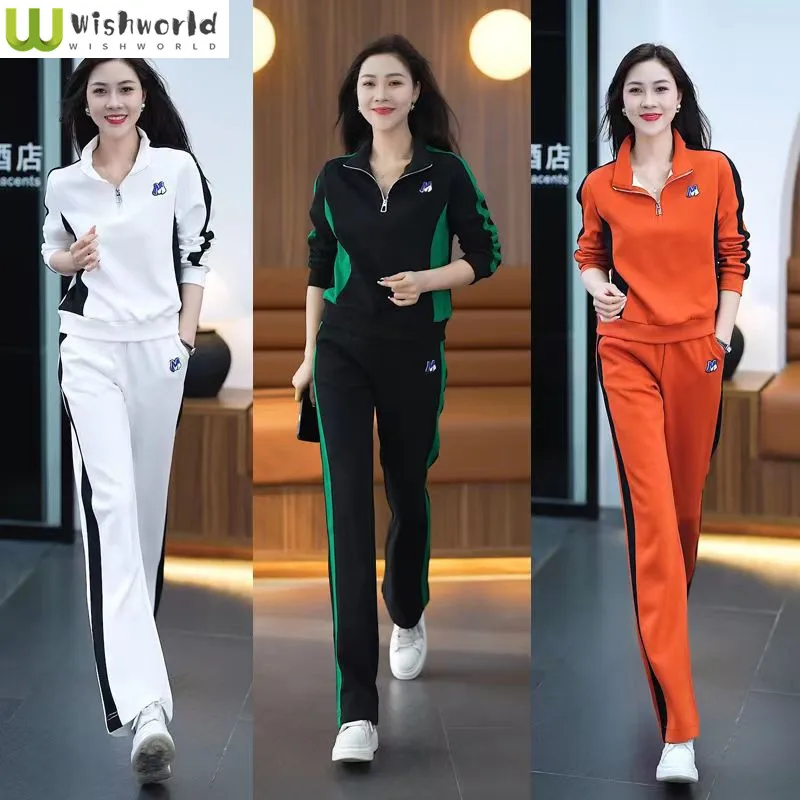 Leisure Sports Set Women's Spring and Autumn 2024 New Fashion Slim Standing Neck Top Wide Leg Pants Two Piece Set foreign trade final order outdoor assault jacket for men s spring and autumn windproof waterproof american windbreaker sports