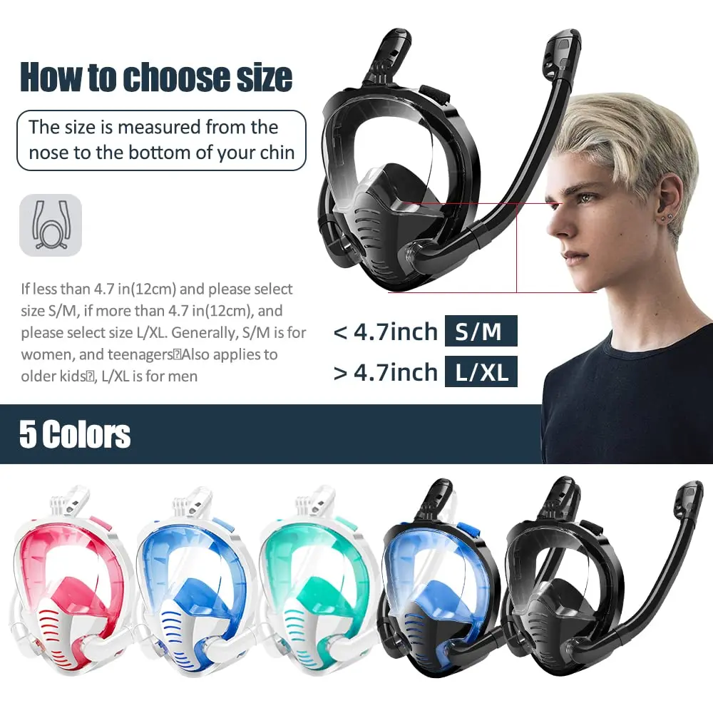 Double Tubes Full Face Snorkel Mask New Breathing Mode 180&deg; Panoramic Anti-Fog Diving Mask Dry Top System for Adults Teenagers snorkeling diving mask,diving mask