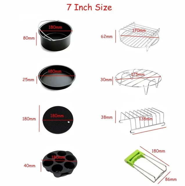 8pcs Air Fryer Accessories Set for Gowise, Phillips, Cozyna, Secura - Fit all Airfryer 3.7-5.8QT 6