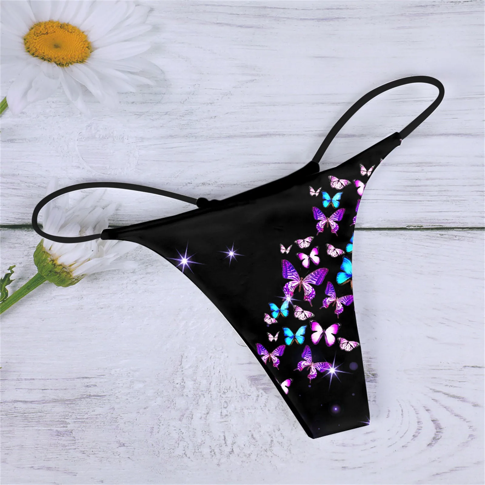

Sexy Printed Thong Panties For Women Summer Breathable Low Waist Thin Belt Underpants Soft Strech G-Strings Female Underwear